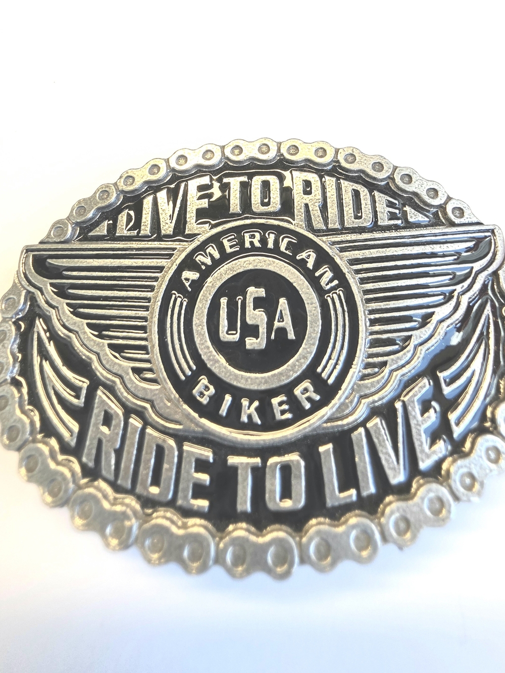American Biker Live to Ride Live to Ride Belt Buckle Gold Black